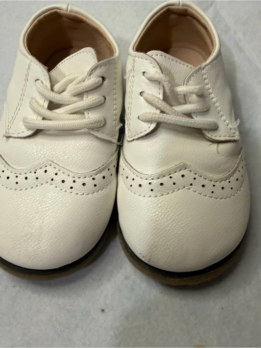 Meckior White Leather Wingtip Oxford Dress Shoes Kids EU 25 US Toddler 8.5-9